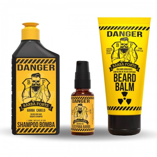 Kit de Barba Shampoo Cabelo e Barba + Beard Balm Danger+ Óleo de Barba 30ml - Barba Forte