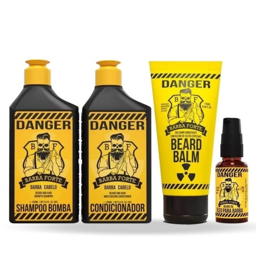 Kit para Barba Shampoo + Cond + Balm + Óleo 30mL Danger Barba Forte