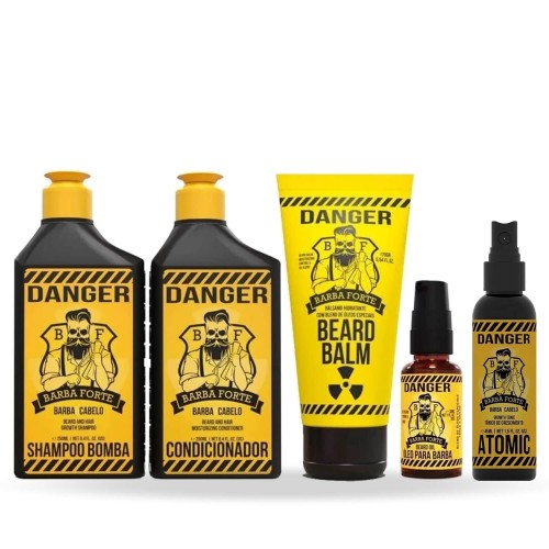 Kit para Barba Shampoo + Cond + Balm + Óleo + Tônico Crescimento Barba Forte Danger