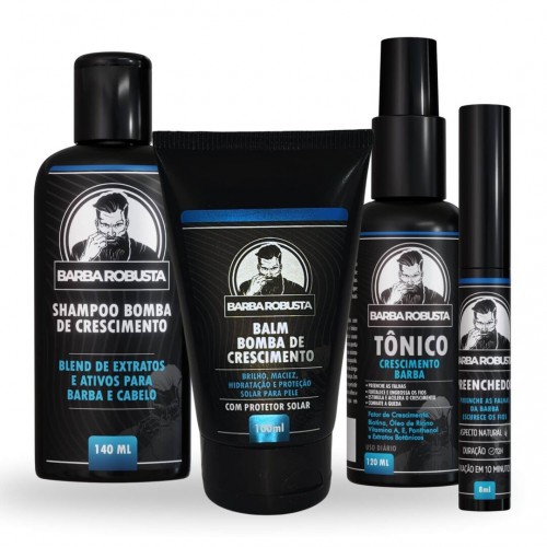 Kit Para Barba - Shampoo + Balm + Tônico + Preenchedor de Falhas - Barba Robusta