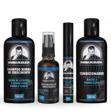 Kit Para Barba - Shampoo + Condicionador + Óleo + Preenchedor e Escurecedor de Falhas - Barba Robusta