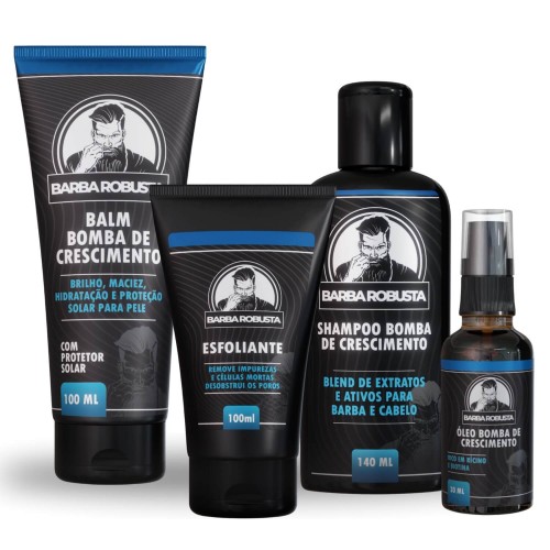 Kit Para Barba - Shampoo + Balm + Óleo + Esfoliante Barba Robusta