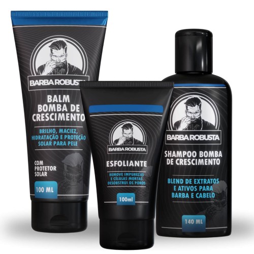 Kit Para Barba - Shampoo + Balm + Esfoliante - Barba Robusta