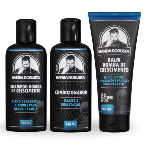 Kit Para Barba - Shampoo + Balm + Condicionador de Barba - Barba Robusta