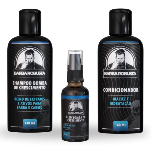 Kit Para Barba - Shampoo + Condicionador + Óleo Bomba - Barba Robusta