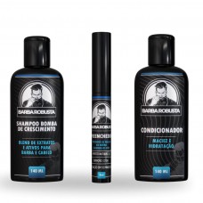 Kit Para Barba - Shampoo + Condicionador + Preenchedor de Falhas e Escurecedor Barba Robusta