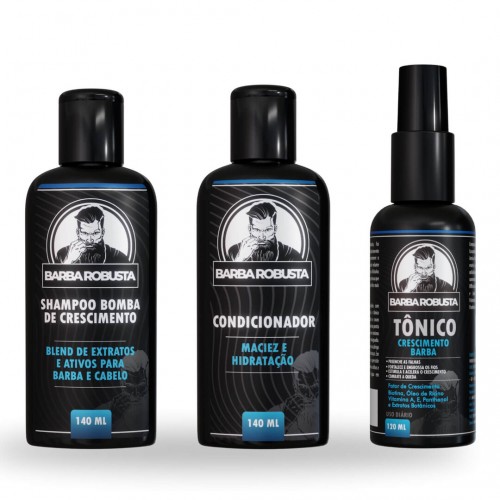 Kit Para Barba - Shampoo + Condicionador + Tônico para Crescer Barba - Barba Robusta