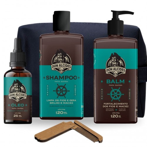 Kit Para Barba Shampoo + Balm + Óleo Don Alcides Calico Jack + Pente e Necessaire