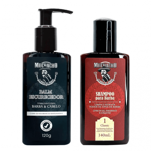 Kit Balm Escurecedor Tonalizante de Barba e Cabelo + Shampoo de Barba Muchacho Classic