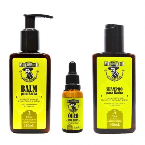 Kit Para Barba - Shampoo + Balm + Óleo - Muchacho Citric