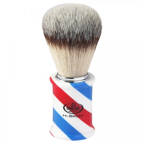 Pincel De Barbear Omega Fibras Sintéticas Hi-Brush 46735 Efeito Texugo Barber Pole