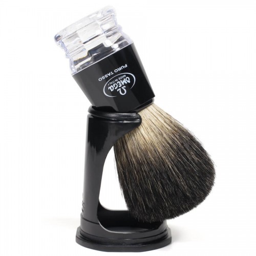 Pincel De Barbear Omega Texugo Preto Black Badger 33181 com suporte