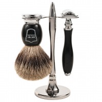 Kit de Barbear Parker 111B - Aparelho de Barbear + Pincel Texugo + Suporte