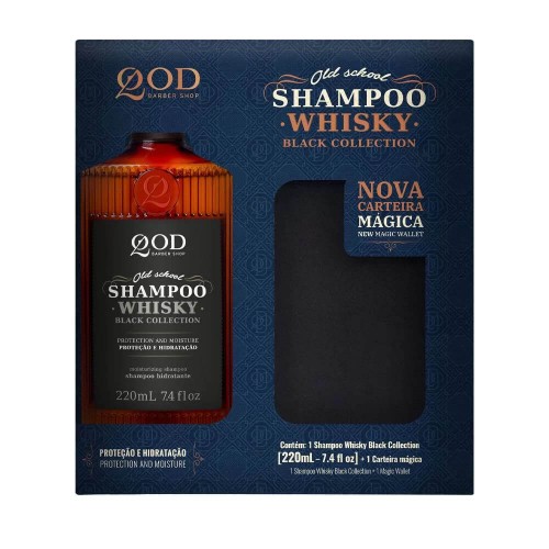 Kit Qod Shampoo Cabelo e Barba Whiskey 220ml + Carteira Mágica