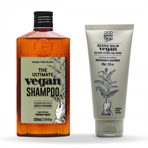 Kit para Barba Vegano  - Shampoo para Barba E Cabelo + Beard Balm QOD Barber Shop