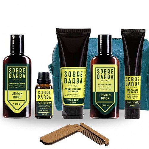 Kit Para Barba Sobrebarba Lemon Drop + Pente e Necessaire