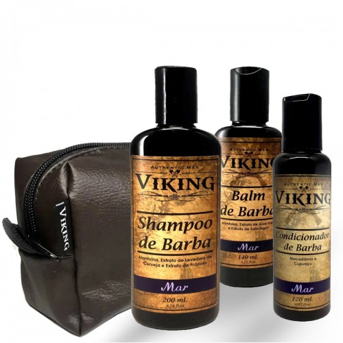 Kit para Barba Shampoo + Condicionador + Balm de Barba Viking Mar + Necessaire Grátis