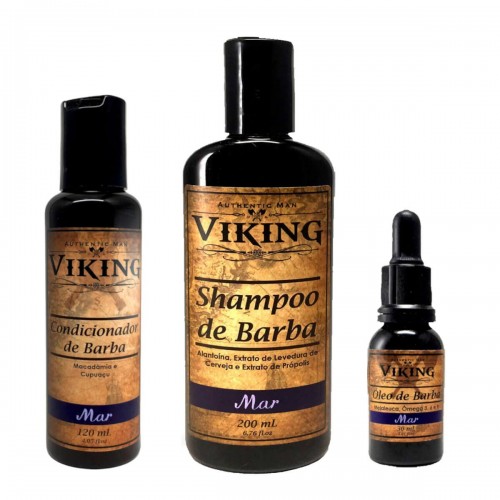 Kit Para Barba - Shampoo + Condicionador + Óleo De Barba Viking Mar