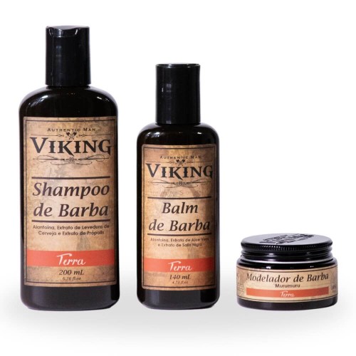Kit para Barba - Shampoo + Balm + Modelador de Barba Viking Terra