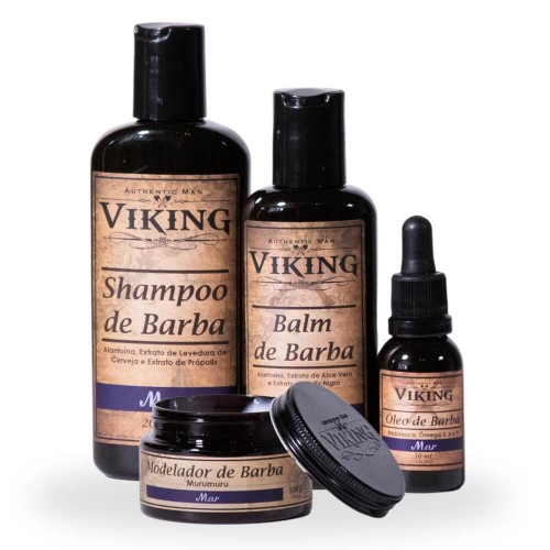 Kit para Barba - Shampoo + Balm + Óleo + Modelador de Barba Viking Mar