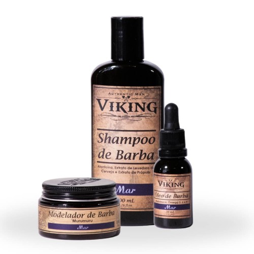 Kit para Barba - Shampoo + Óleo + Modelador de Barba Viking Mar