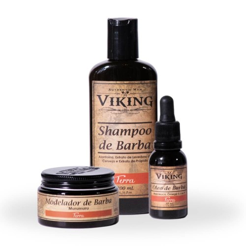 Kit para Barba - Shampoo + Óleo + Modelador de Barba Viking Terra